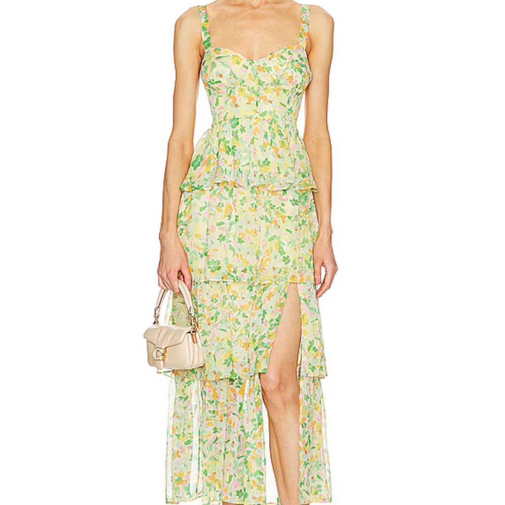 Floral Yellow and Green Women's Dress